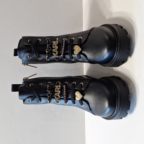 Karl Lagerfeld NEW Black Mela Whimsigoth Witchcore Side Zip Combat Boots Size 7 - Picture 3 of 13